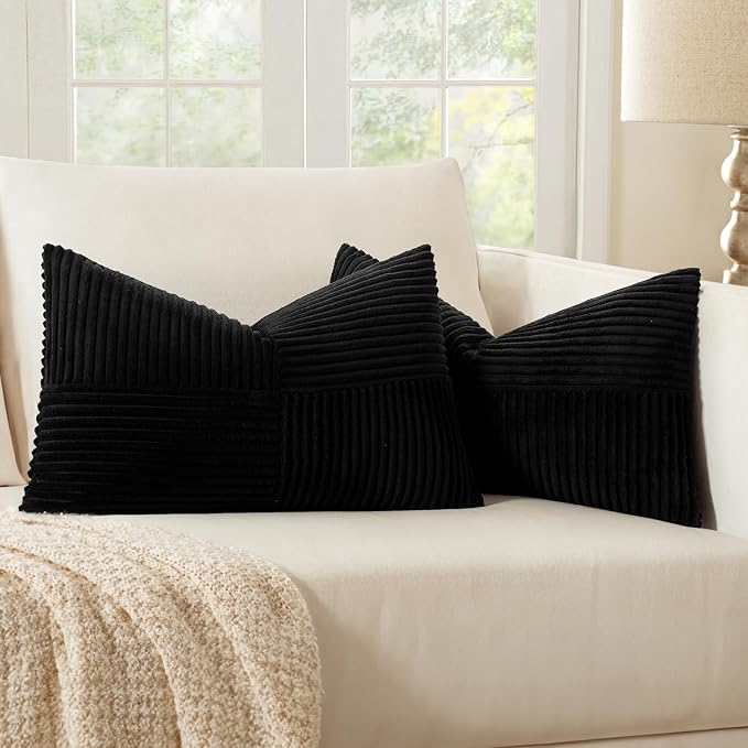 MIULEE Black Decorative Lumbar Throw Pillow Covers 14x24 Inch by MIULEE