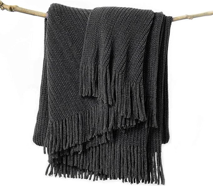 lifein Throw Blanket for Couch, Soft Boho Decor Bed Throw, Cozy Grey Knitted by lifein