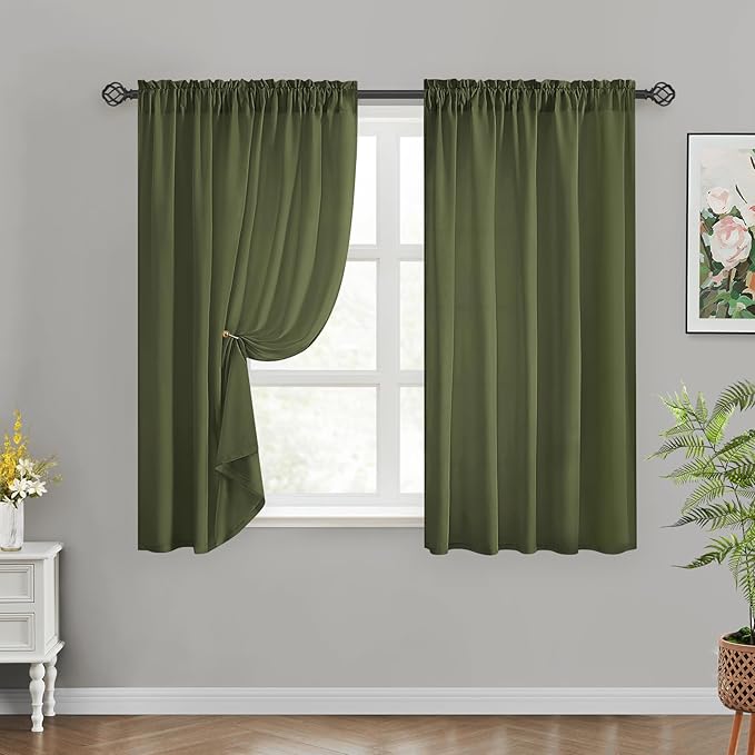 HOMEIDEAS Non-See-Through Olive Green Privacy Sheer Curtains, 52 X 54 Inches by HOMEIDEAS