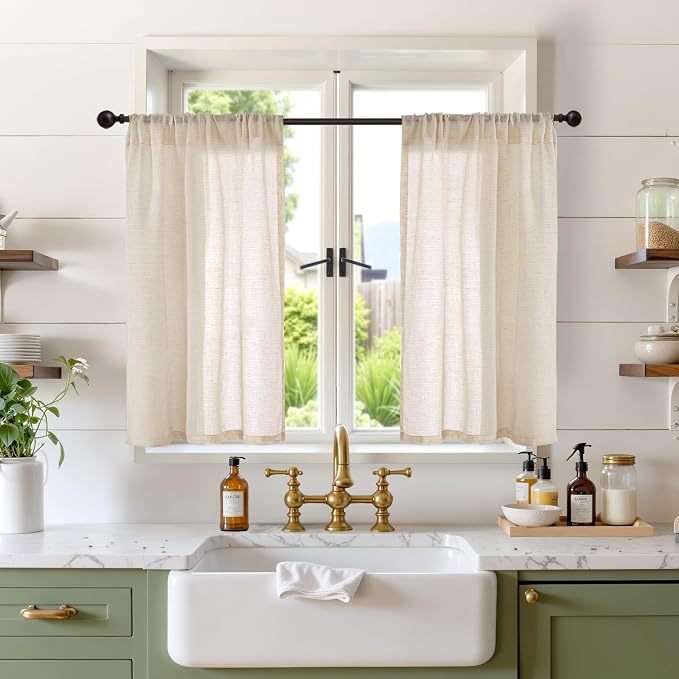 BGment Burlap Linen Farmhouse Kitchen Curtains 36 Inch Length by BGment