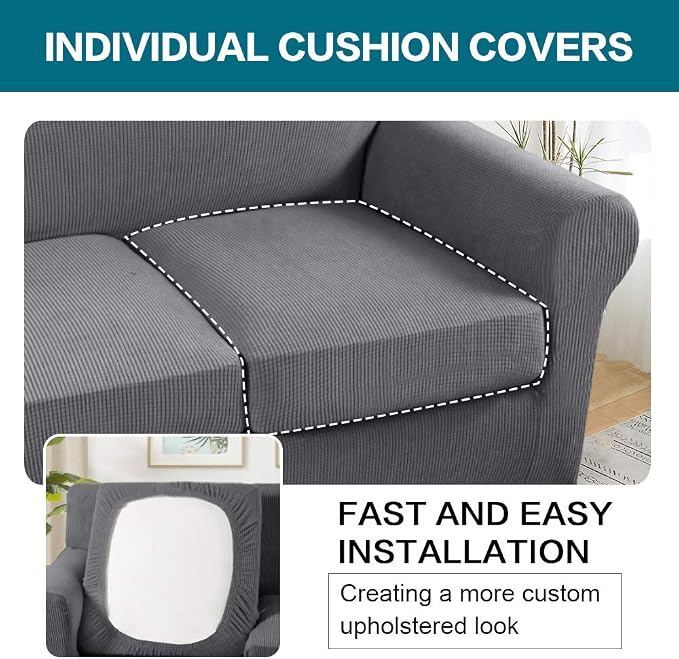Turquoize 3 Piece Sofa Covers for 2 Cushion Couch Sofa Slipcover Soft Couch - Image 5