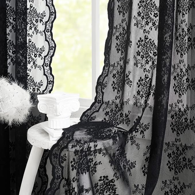 YJ YANJUN Vintage Lace Curtains 80 inch Length 2 Panles by YJYANJUN