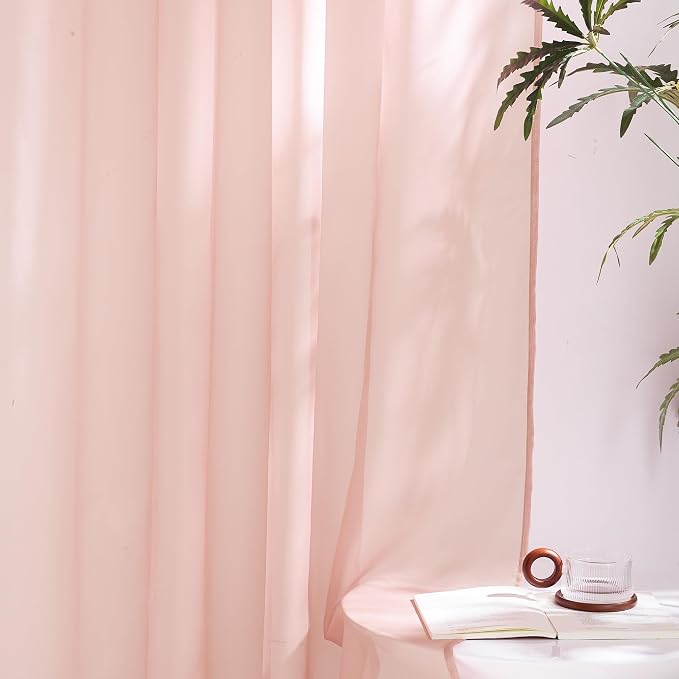 NICETOWN Light Pink Sheer Curtains 96 inches Long, Grommet Voile Sheer Textured - Image 5