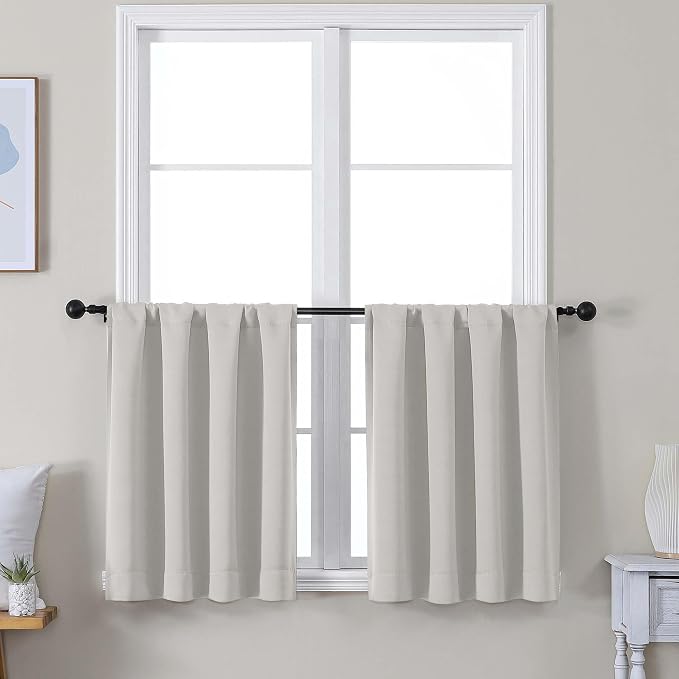 Simplebrand Ava Natural Short 30 Inches Blackout Curtain 2 Panels Set, Half by Simplebrand