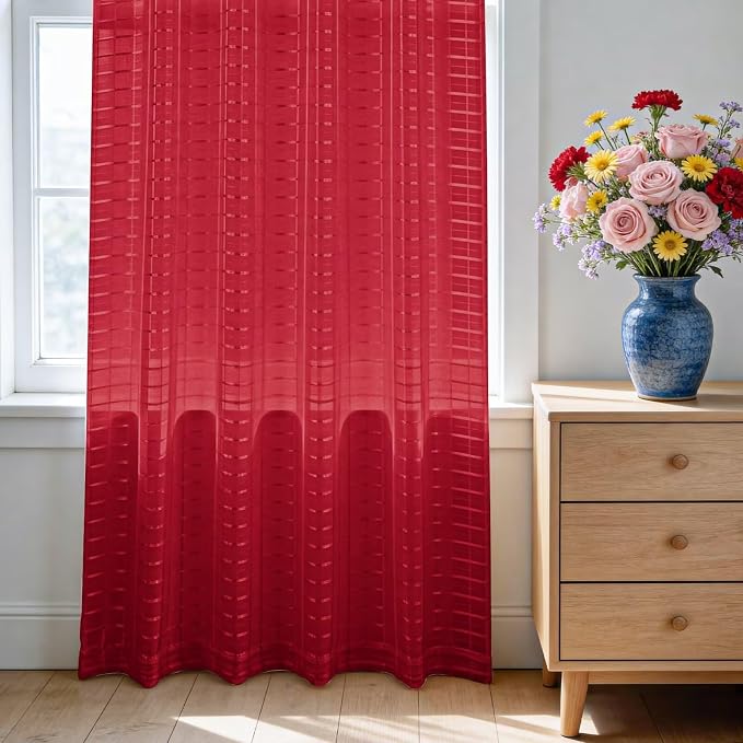 SpaceDresser Check Sheer Curtains 90 Inches Long - Image 3