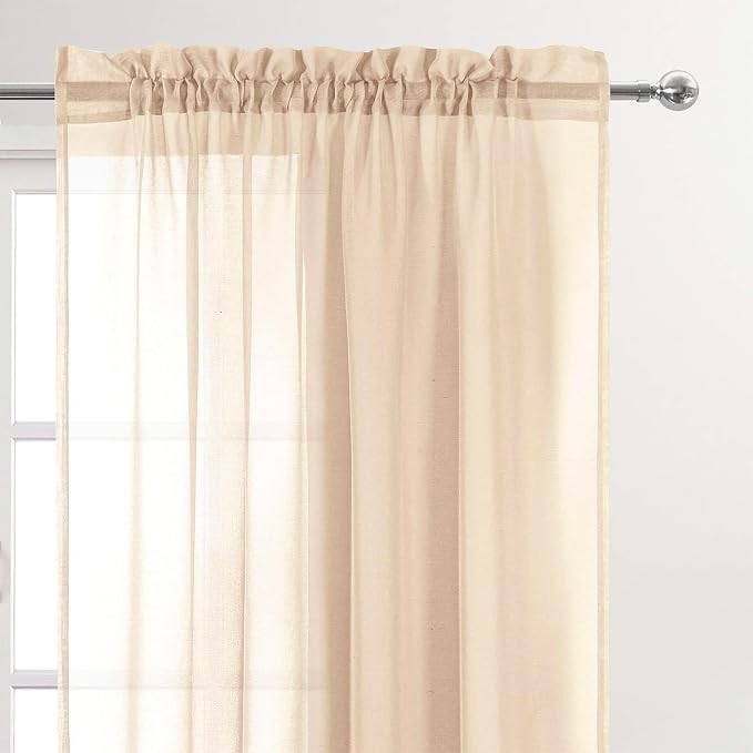 DWCN Beige Sheer Curtains for Kitchen Windows - Image 3