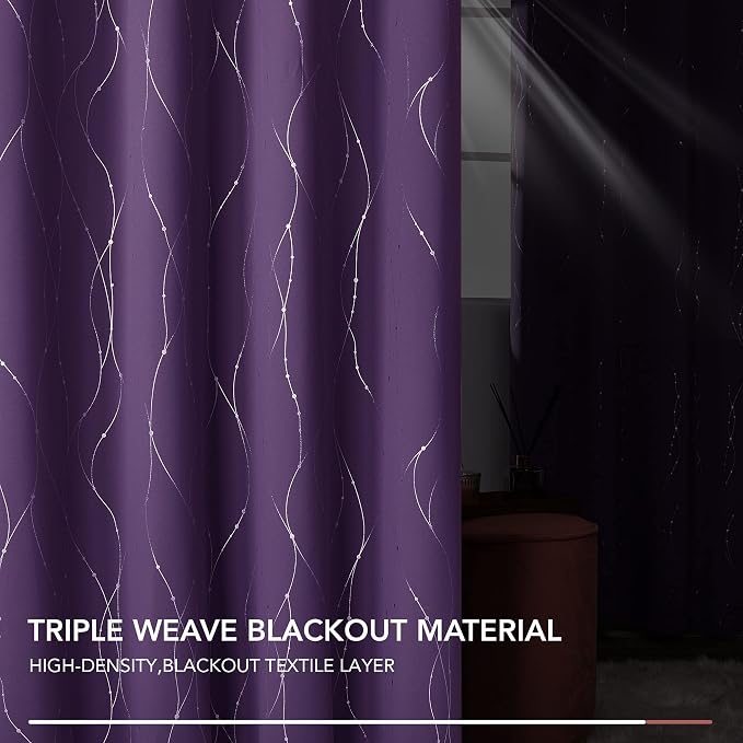 Deconovo Short Purple Curtains, 38 x 45 Inches Long, Thermal Insulated Panel - Image 3