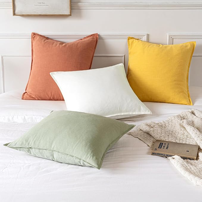 MIULEE Decorative Linen Euro Sham Pillow Covers 24x24 Light Green ​Boho - Image 5