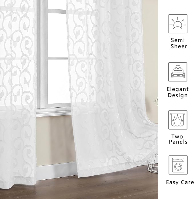 OWENIE Furman Extra Long Sheer White Curtains 96 inches Long - Image 8