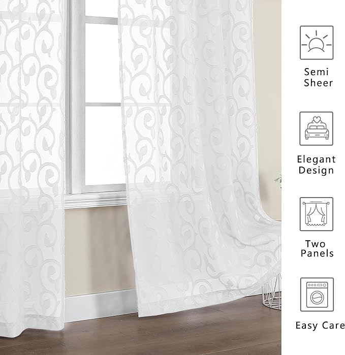 OWENIE Furman Sheer White Curtains 84 inches Long - Image 3