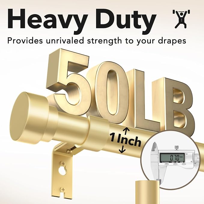 Extra Long Curtain Rods for Windows 32 to 170 Inch, 1 Inch Gold Heavy Duty - Image 6