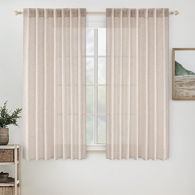 MIULEE Natural White Linen Curtains 60 Inch Length 2 Panels by MIULEE
