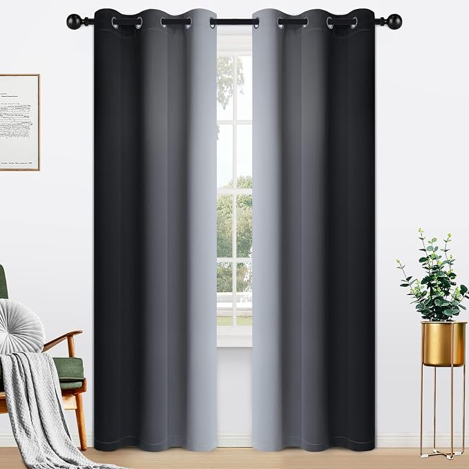 Yakamok Light Blocking Ombre Curtains, Room Darkening Grommet Window Drapes by Yakamok