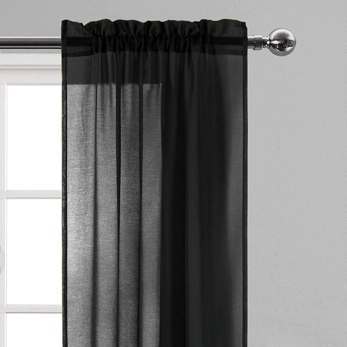DWCN Black Sheer Curtains for Kitchen Windows - Image 2