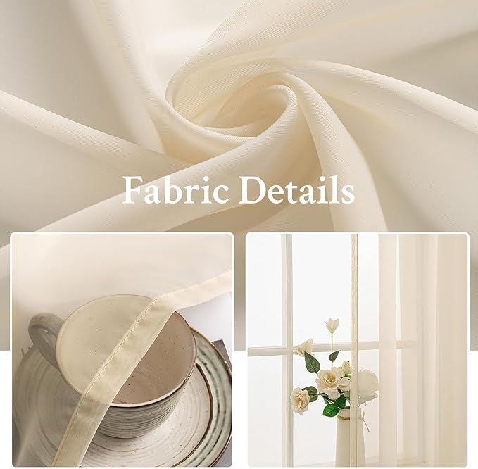 MIULEE 2 Panels Solid Color Sheer Window Curtains Elegant Window Voile - Image 3