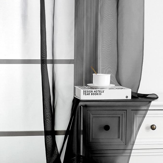OWENIE Black Sheer Curtains 96 Inch Length, Elegant Sheer Curtains - Image 2