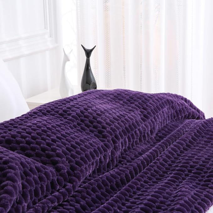 Puncuntex Deep Purple Throw Blanket 50"×60" inches Fuzzy 3D Jacquard Decorative - Image 4