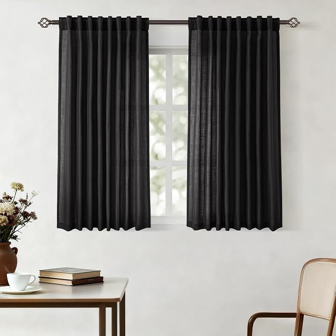 Black Linen Curtains 45 inches Long by Jolilight