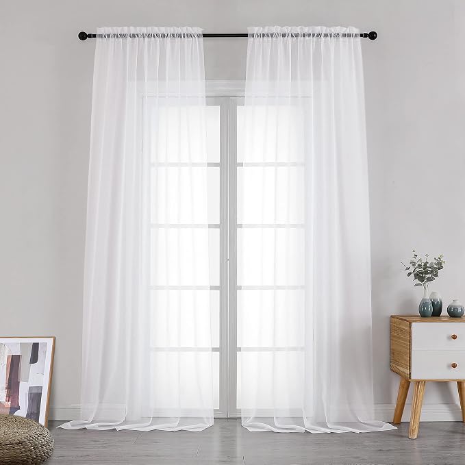Simplebrand Sheer White Curtains 108 Inches Long, Extra Long Rod Pocket Solid - Image 8