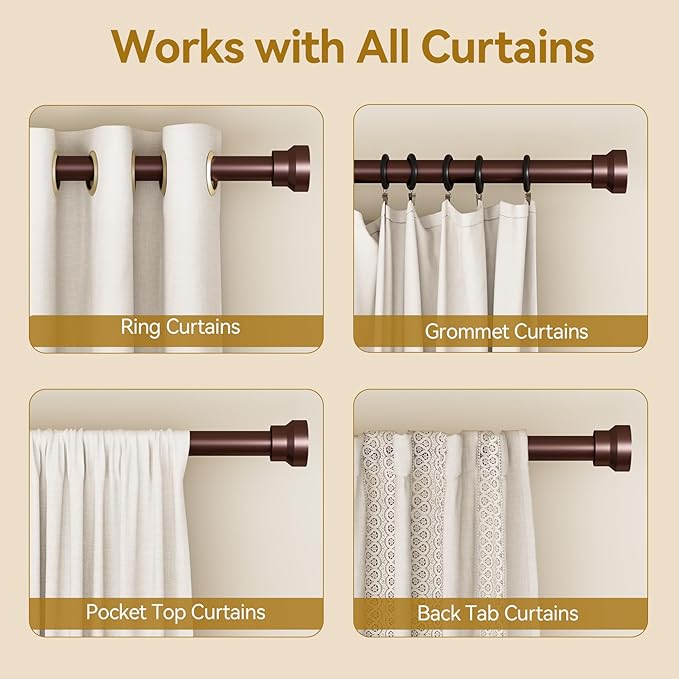 YaFex Curtain Rods 2 Pack 32-144 Inch, Heavy Duty 1 Inch Curtain Rod, Bronze - Image 5