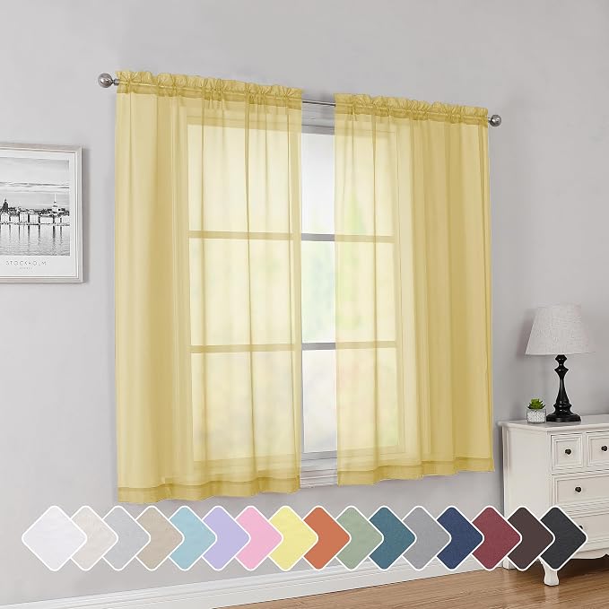 Simplebrand Yellow Short Sheer Curtains 45 Inch Length by Simplebrand