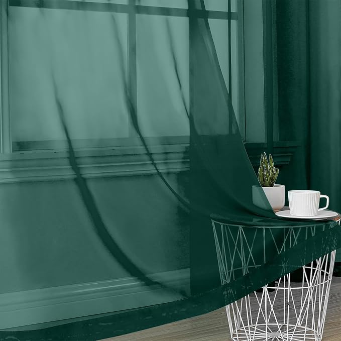 OVZME Hunter Green Sheer Curtains 72 Inches Long 2 Panels - Image 6