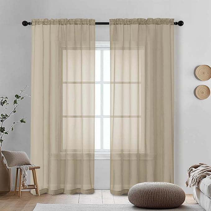 OVZME Taupe Sheer Curtains 72 Inches Long 2 Panels by OVZME