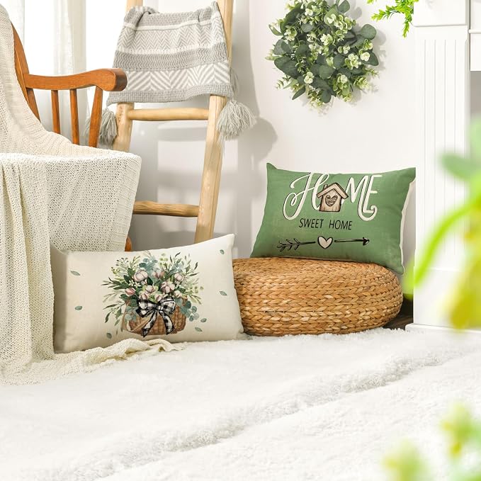 AVOIN colorlife Bless Our Home Farmhouse Eucalyptus Leaves Throw Pillow Covers - Image 4