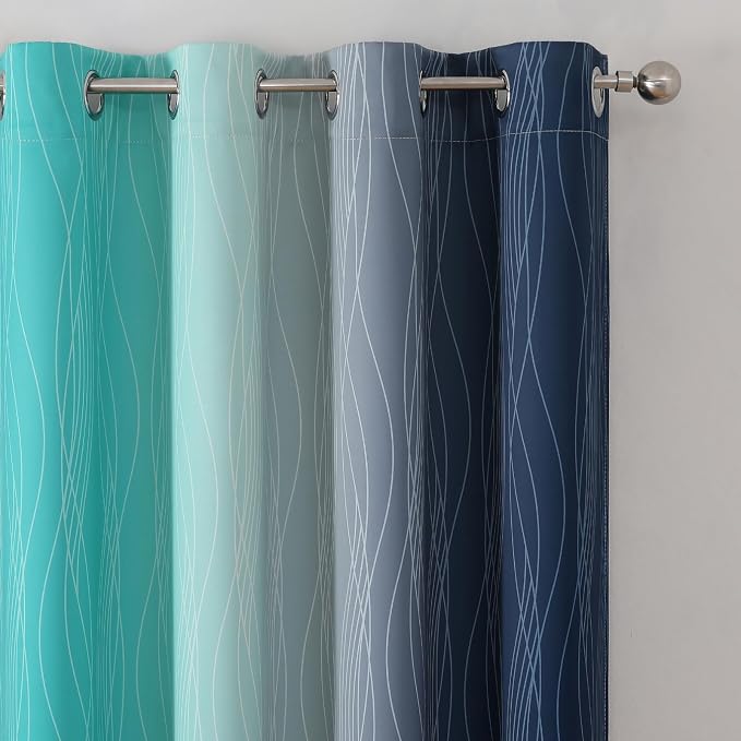Estelar Textiler Navy Blue and Teal Gradient Blackout Curtains 102 Inches Long - Image 4
