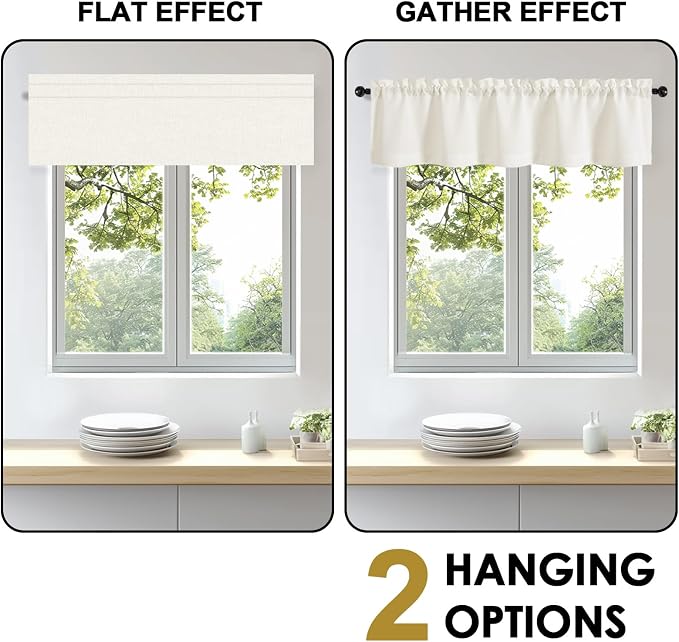 OWENIE Bob Valance Curtains 18 Inch Length 1 Piece, Faux Linen Slub Solid Ivory - Image 6