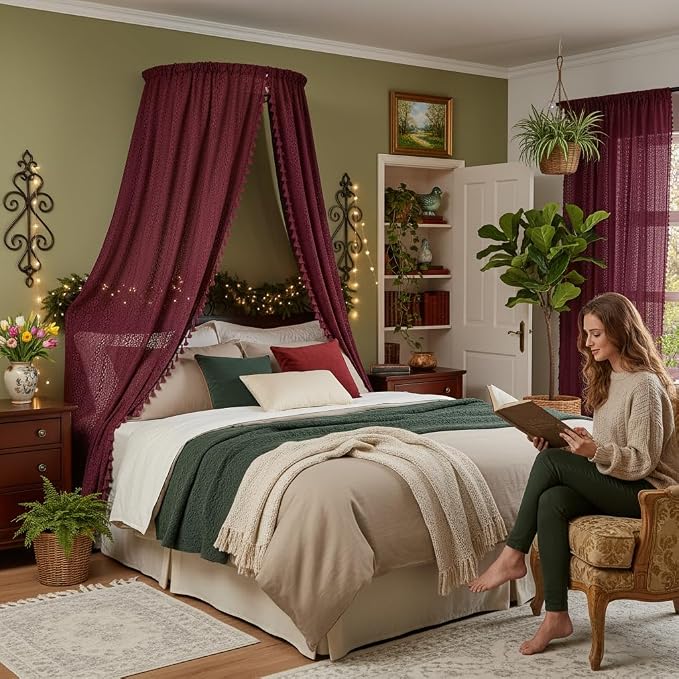 WAZZIO Boho Lace Curtains 84 Inches 2 Panel, Light Filtering Privacy Tassel & - Image 9