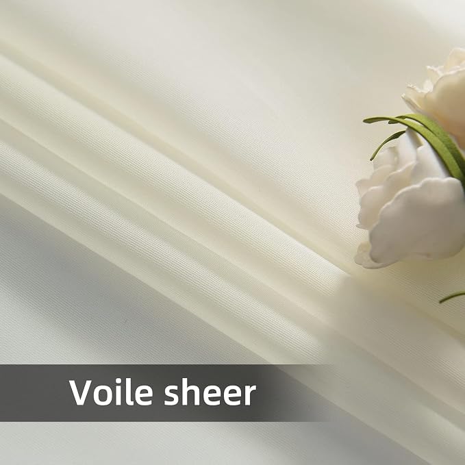 youleyar Solid Sheer Rod Pocket Curtain Voile Draperies 2 Panels Ivory Beige - Image 6
