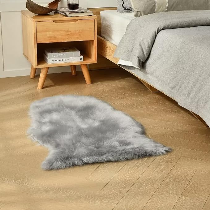 duduta Gray Faux Sheepskin Chair Seat Covers, Fluffy Shag Fur Throw Rugs Room - Image 5