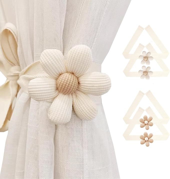 SRG 4PCS Curtain Tiebacks | Boho Flower Curtain Holdbacks | Simple Elegant by SRG