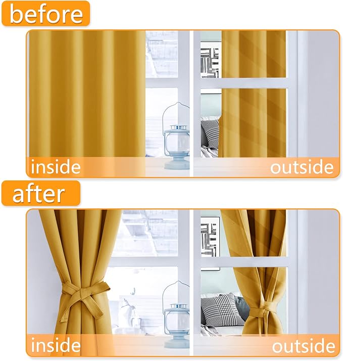 Blackout Curtains for Bedroom, 52 x 63 Inches Length Mustard Yellow | Thermal - Image 4