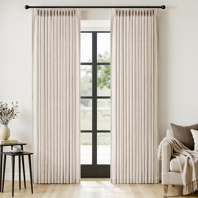 MIULEE Pinch Pleated Thick Linen Curtains 90 Inches Long 2 Panels by MIULEE