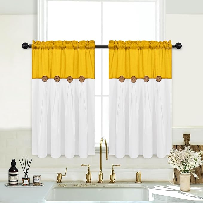 FRAMICS Farmhosue Kitchen Curtains 36 Inch Length, Rustic Cotton Linen Tier - Image 2