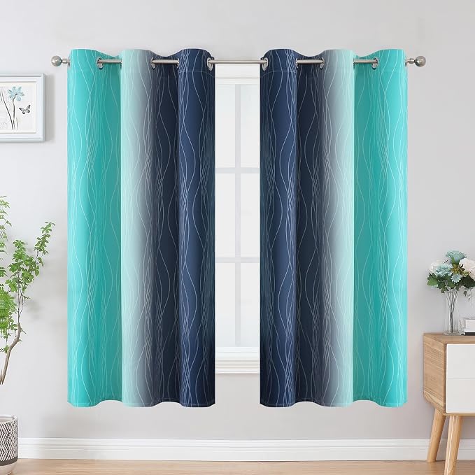Estelar Textiler Teal and Navy Blue Blackout Curtains - Image 2