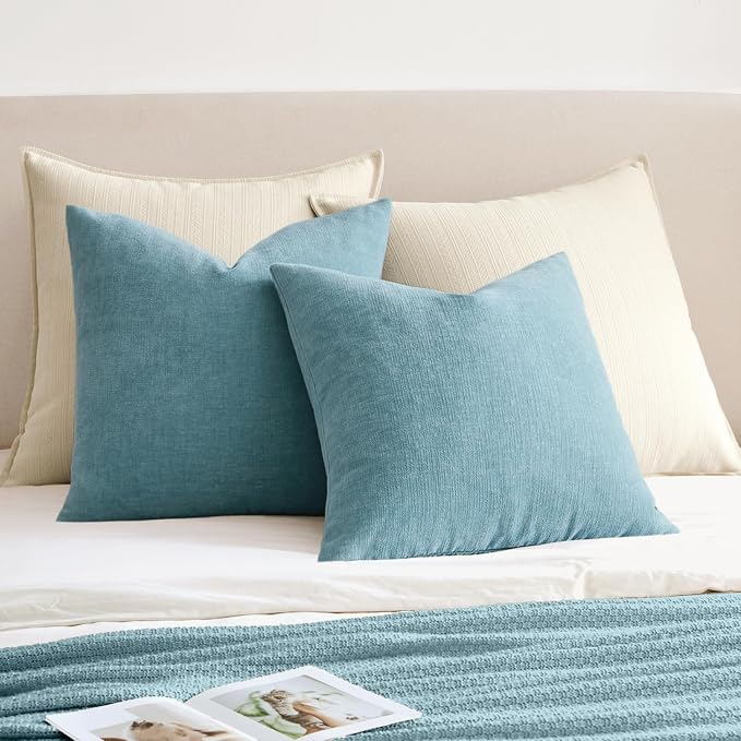 MIULEE Smoke Blue Chenille Couch Throw Pillow Covers, 20x20 | Set of 2 - Image 4