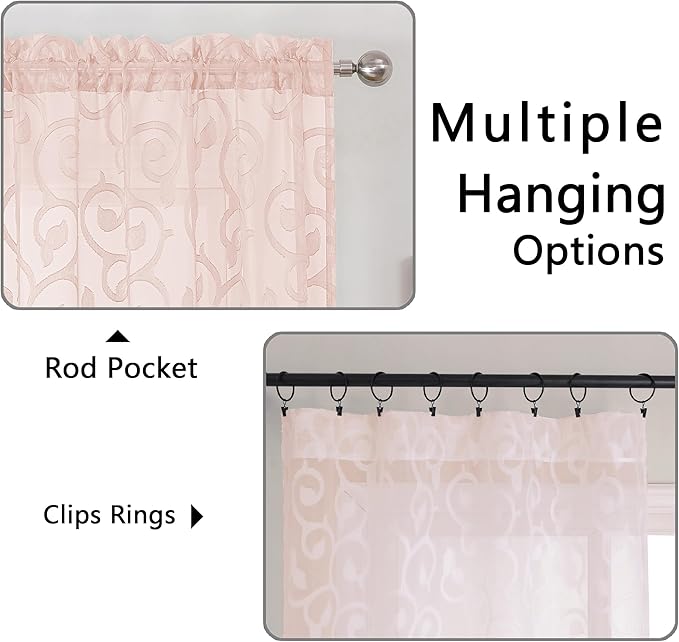 OWENIE Furman Cafe Curtains 30 Inch Length 2 Panels Set, Elegant Geometric - Image 3
