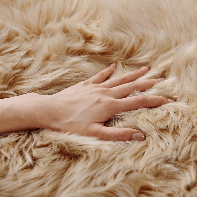 SERISSA 4x6 Fluffy Beige Faux Fur Area Rug - Image 4