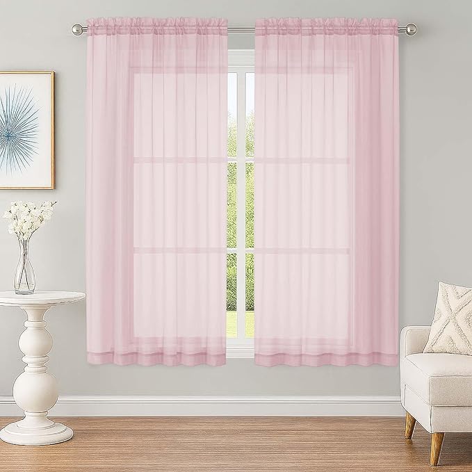 OWENIE Sheer Blush Curtains, Sheer Curtains 63 inch Length 2 Panels Set by OWENIE