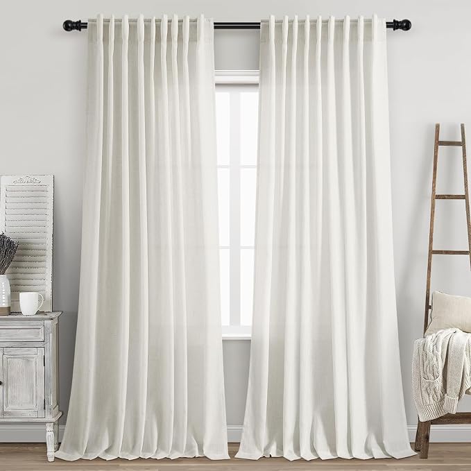 Linen Curtains 84 inches Long for Bedroom Back Tab Light Filtering Privacy by Nanspring