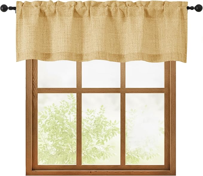 OWENIE Gold Valances for Windows 1 Pcs, Light Filtering Textured Farmhouse by OWENIE