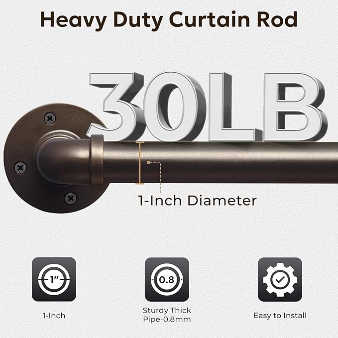 Zeerobee Curtain Rods for Windows 66 to 120, 1 Inch Industrial Wrap Around - Image 4