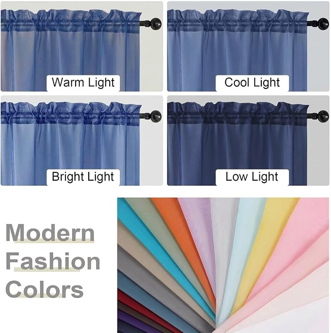 Sheer Curtains 63 Inch Length 2 Panels Set - Image 7