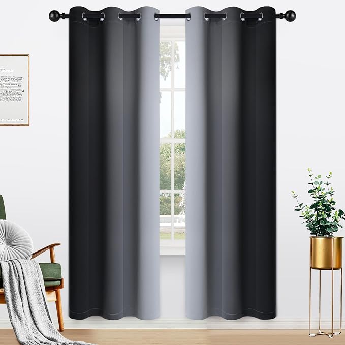 Yakamok Light Blocking Ombre Curtains, Room Darkening Grommet Window Drapes by Yakamok
