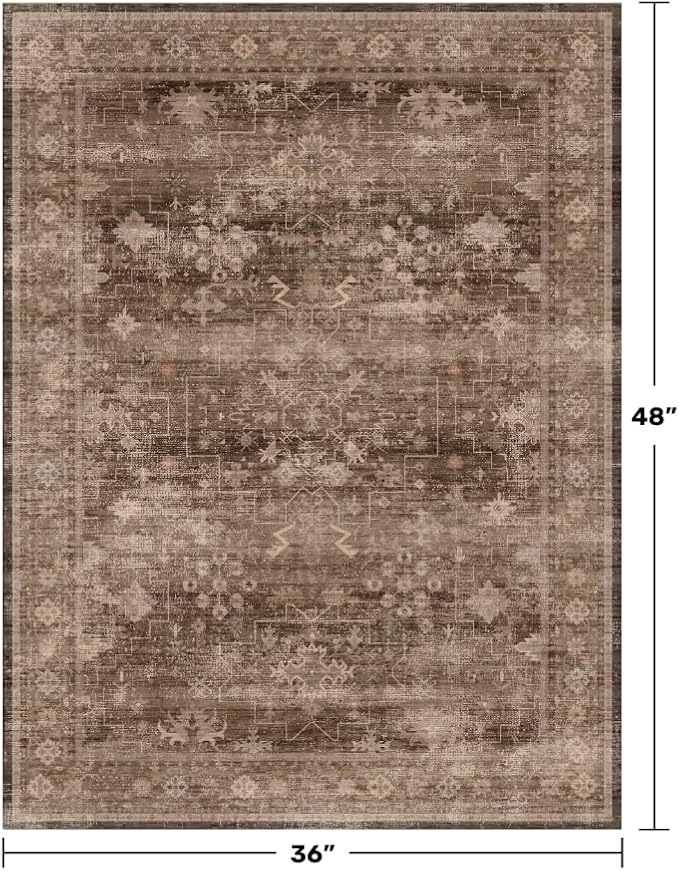 Brown Boho Washable Entry Rug, 3x4 Rugs - Image 2