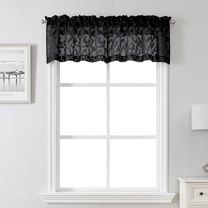 Lecloud Leia 14 Inch Black Sheer Valances by Lecloud