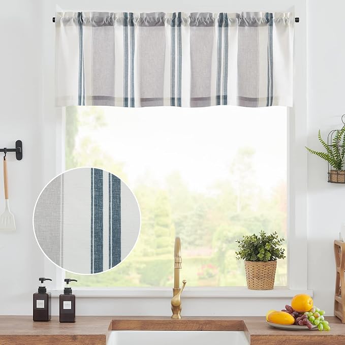 jinchan Striped Valance Farmhouse Window Treatment Linen Textured Drapes - Image 9